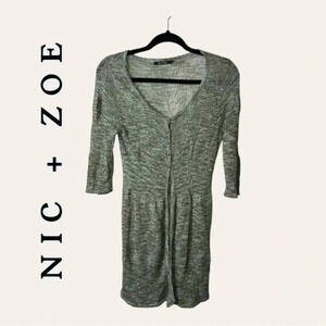 0028W.‎ NIC+ ZOE KNITTED LONG CARDIGAN BUTTONS GREENS AND BLUES FOR THE COLOR